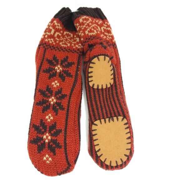 New knit & sherpa Slipper Socks with leather pads - Picture 1 of 5